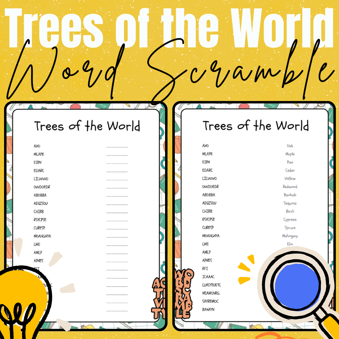 Trees of the World word scramble game.