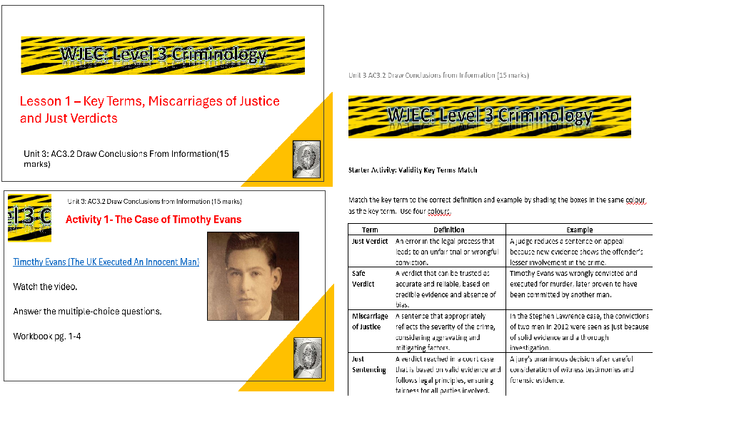 WJEC Criminology lesson on justice terms and definitions.