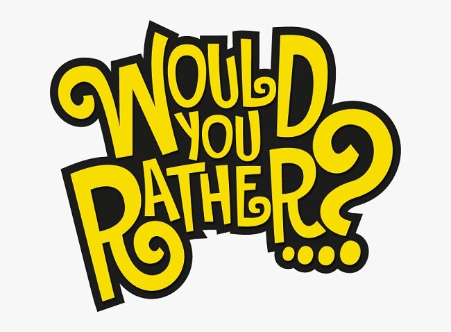 Bold yellow 'Would You Rather?' graphic design