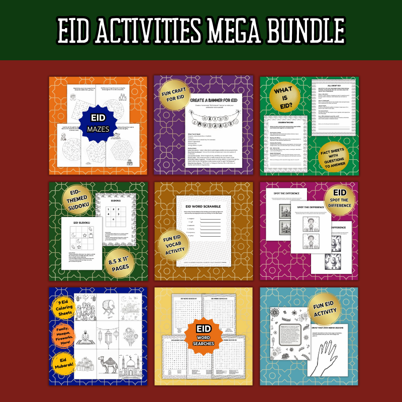 Eid activities bundle with mazes, crafts, and puzzles.