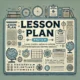 Illustrated lesson plan layout with educational icons.