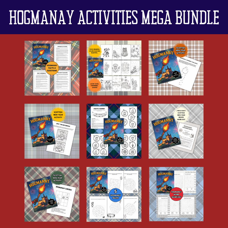 Hogmanay activity bundle with puzzles and colouring pages