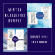 Winter Activities Bundle. Hat & Mittens, Snowflake, Snowman, and Cozy Cabin.