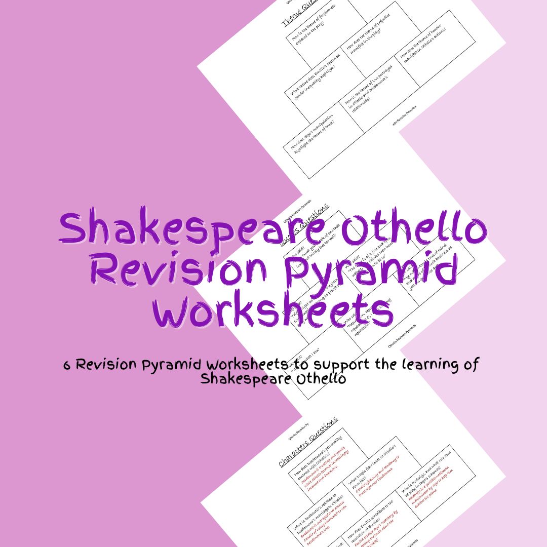 Othello revision worksheets on purple background.