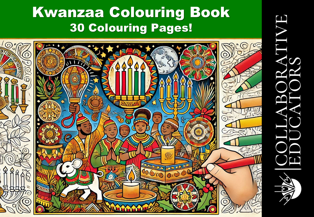 Kwanzaa colouring book with 30 vibrant pages.