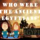 Ancient Egyptians inquiry with pyramids and sphinx.