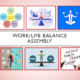 Illustrations of work-life balance concepts.