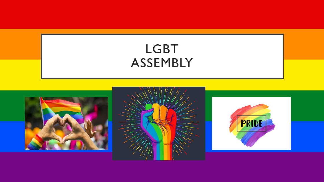 LGBT Assembly with rainbow flag and pride symbols