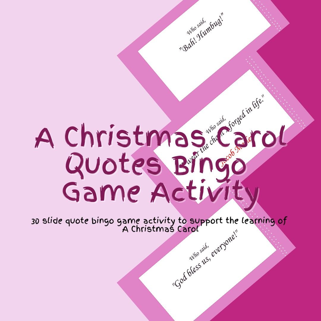 Christmas Carol quote bingo game activity cover.