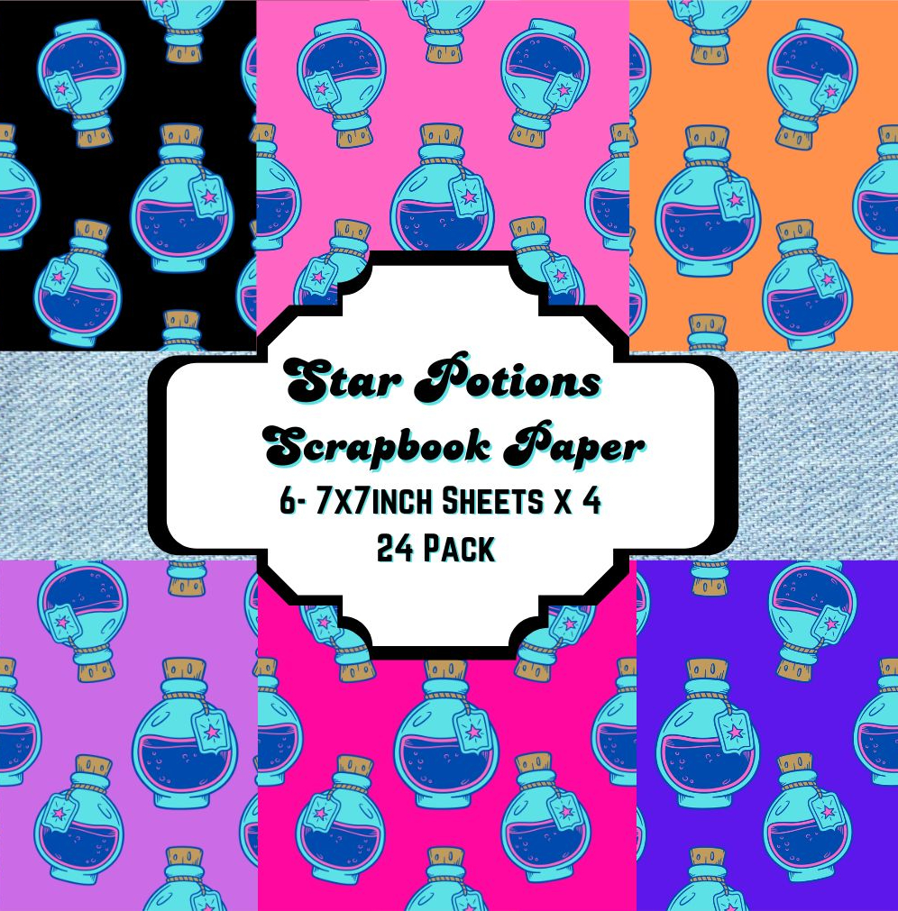 Star potion scrapbook paper sheets, colourful designs