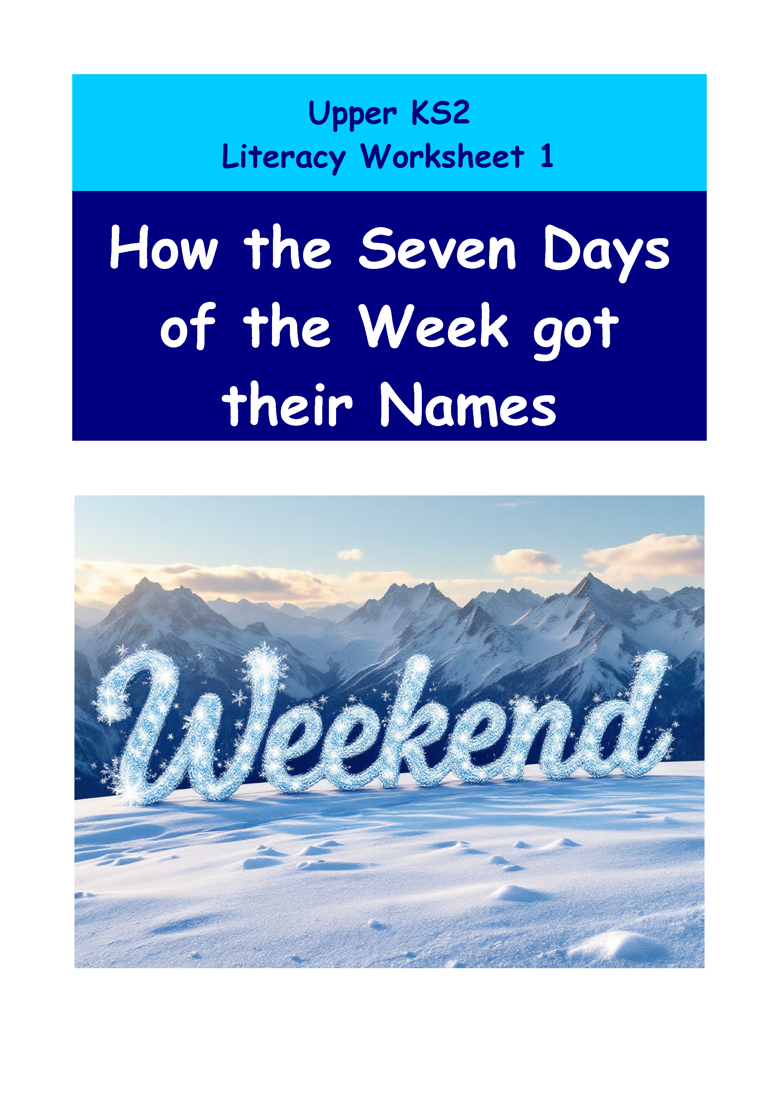 Worksheet on origins of seven day week names.