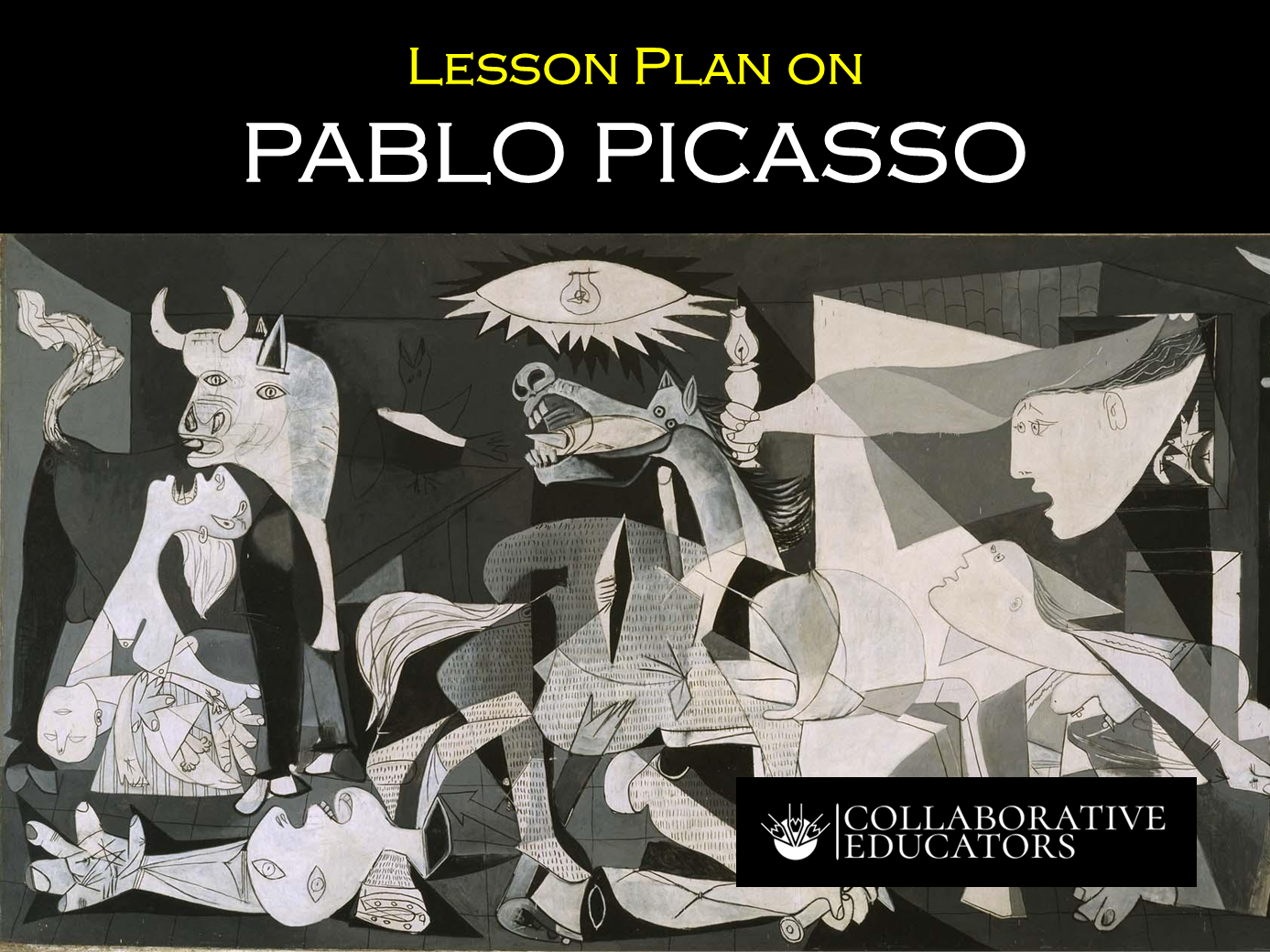 Pablo Picasso lesson plan cover image, Guernica artwork.