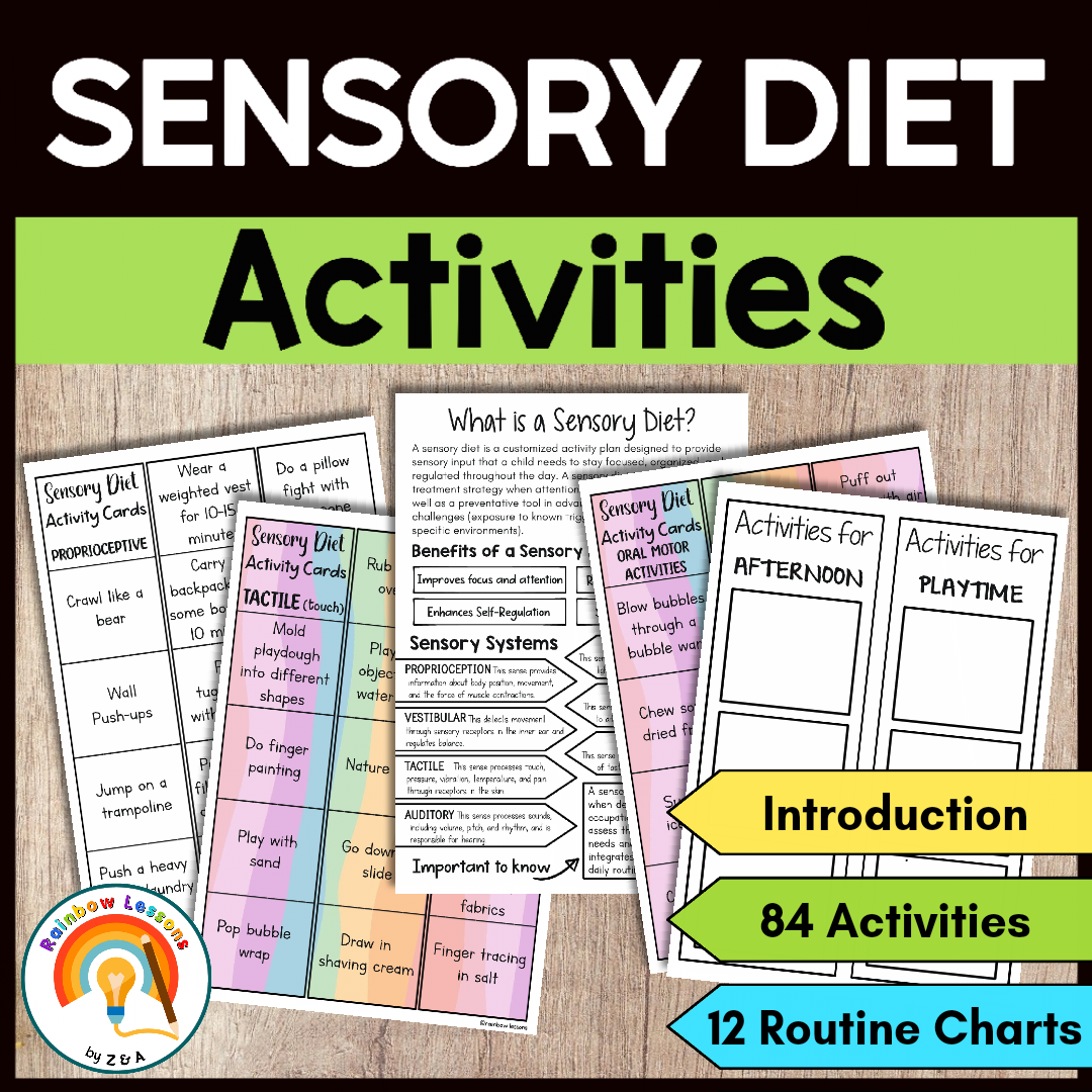 Sensory diet activities with routine charts and intro.