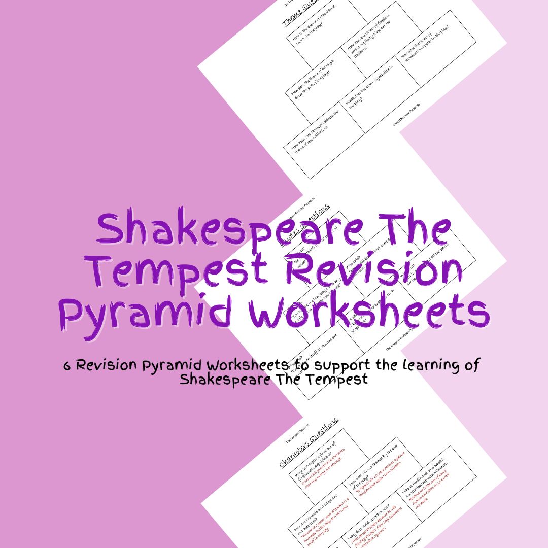 The Tempest revision worksheets for Shakespeare study.