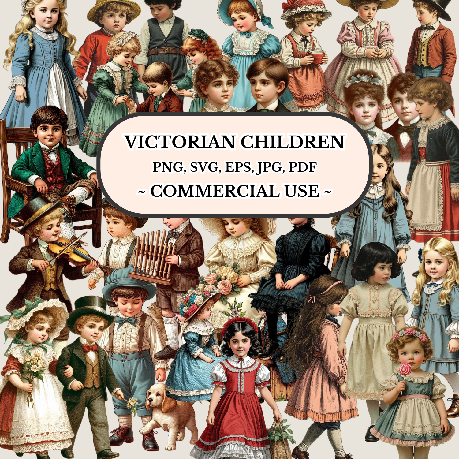 Victorian children illustrations for commercial use.