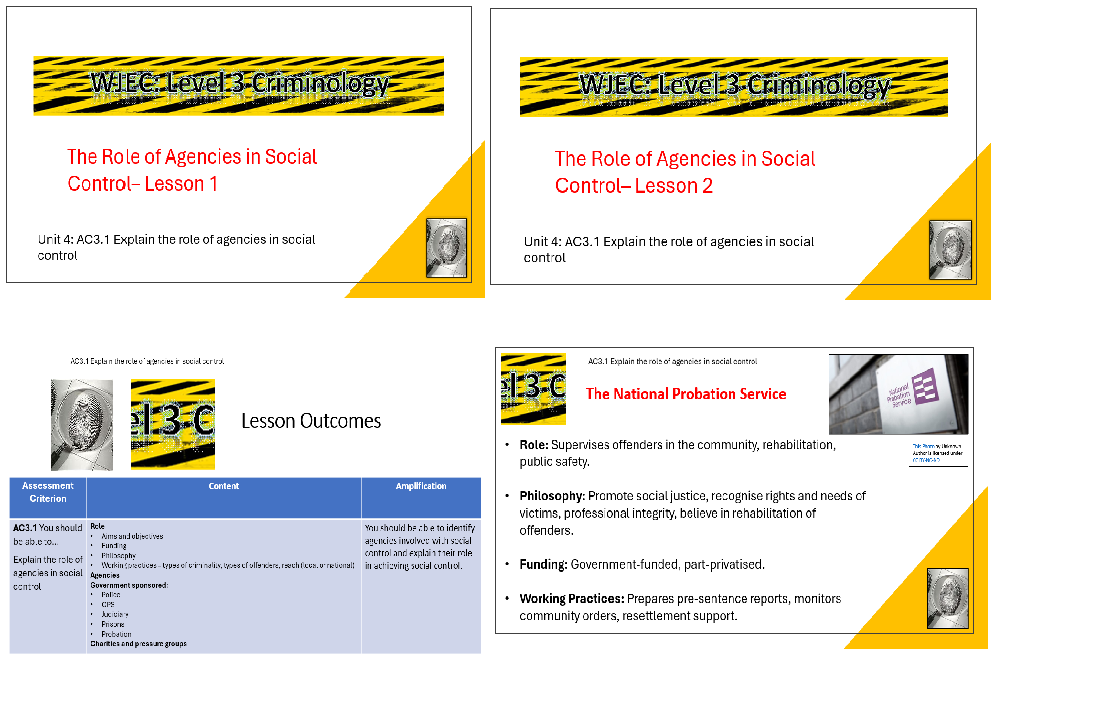 WJEC Criminology: Social Control Agencies Lesson Slides.