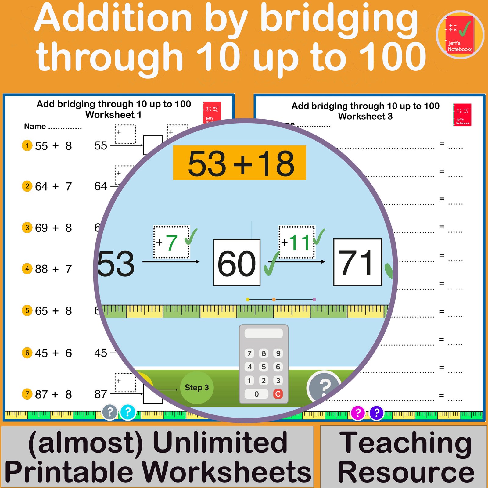 Addition bridging worksheets, teaching resource for kids.