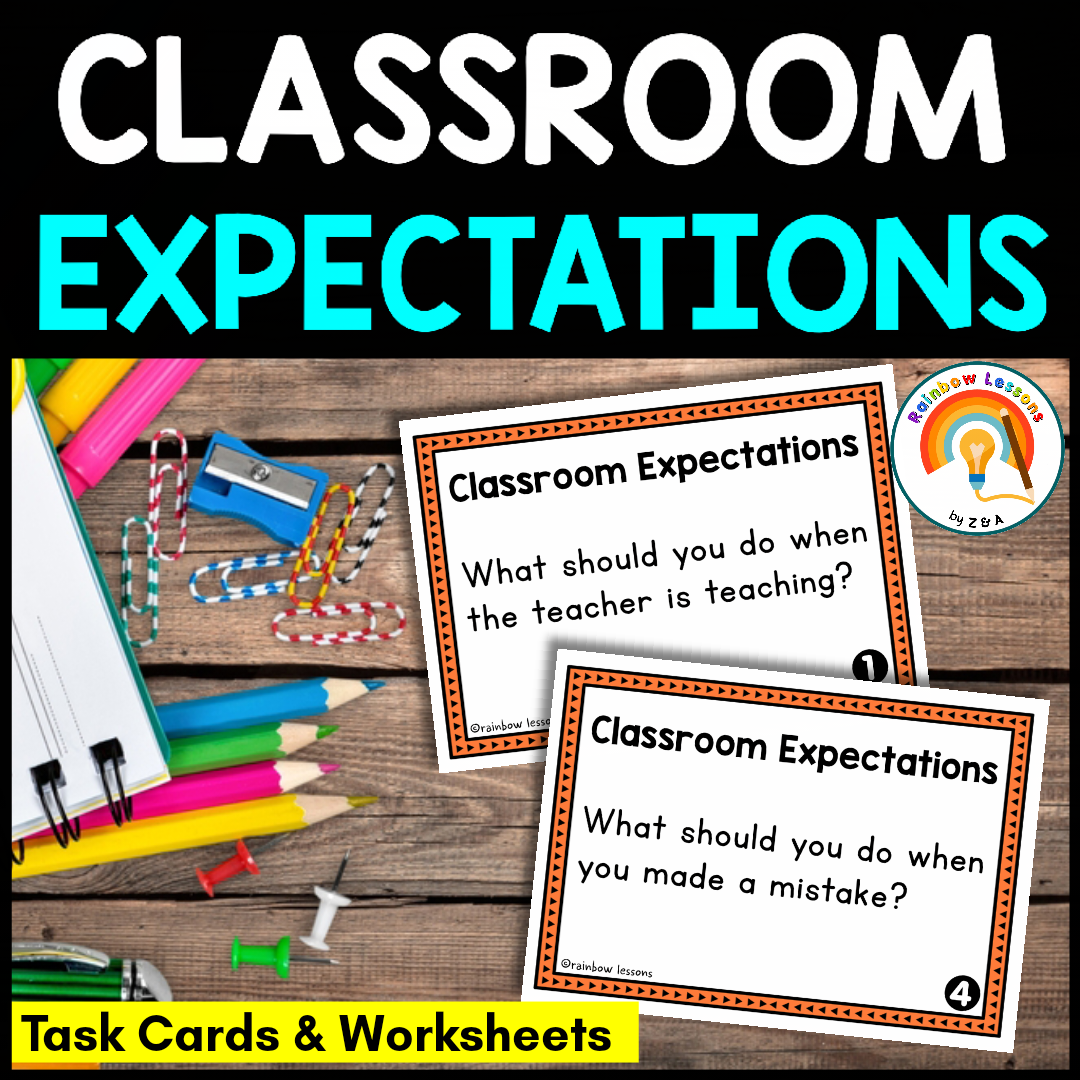 Classroom expectations task cards and worksheets.