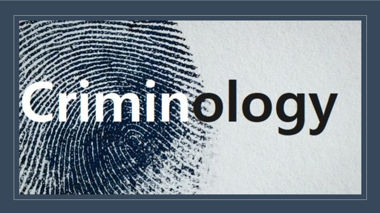 Criminology text with fingerprint background