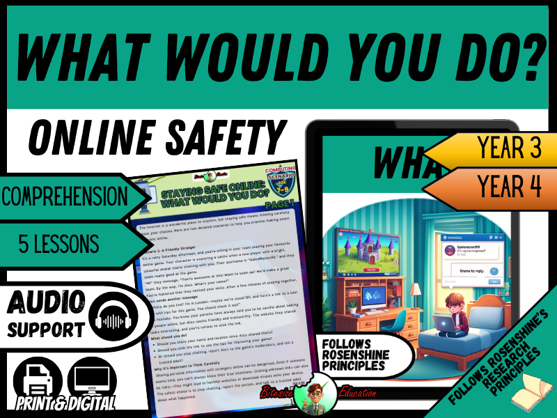 Online safety lessons for year 3 and 4 students.