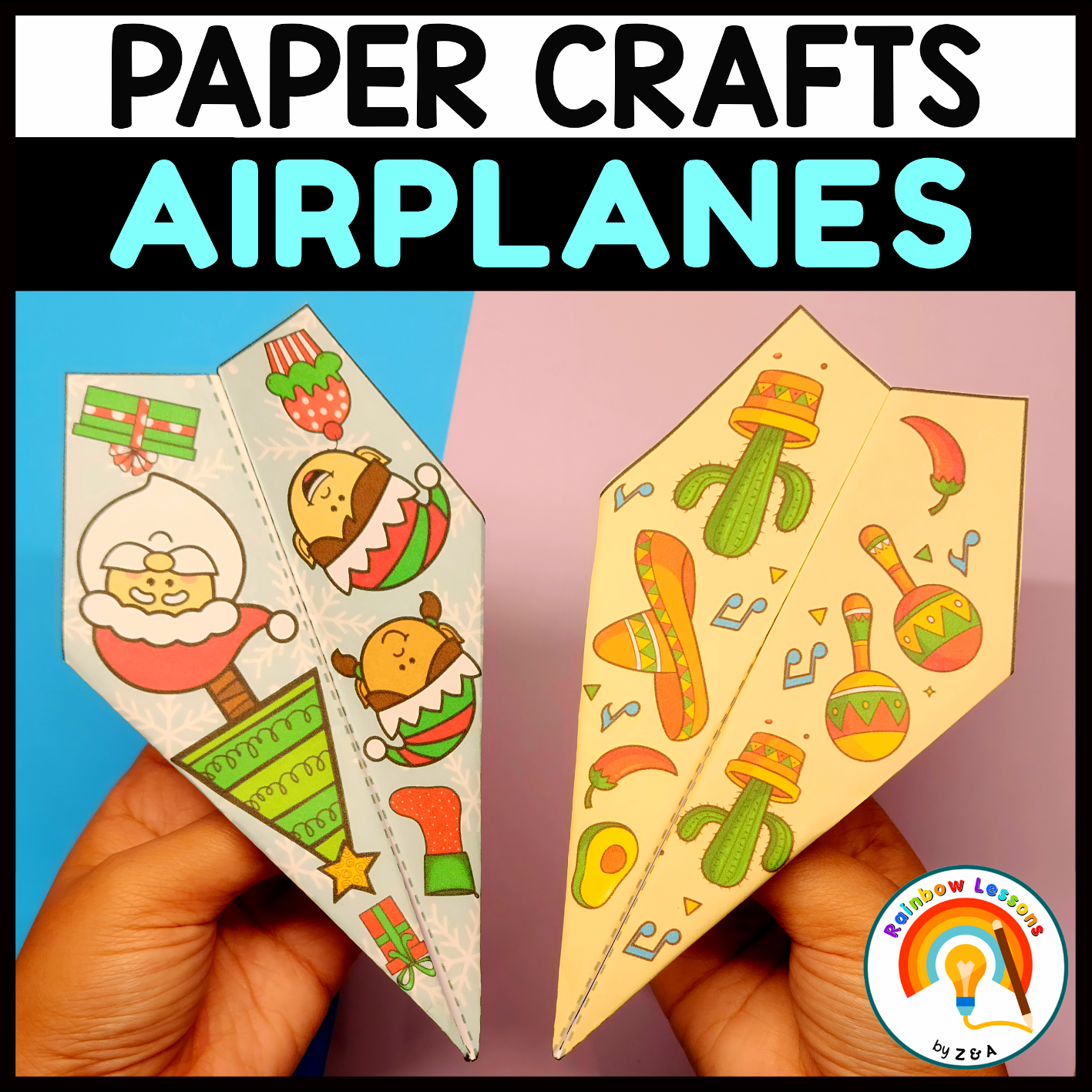 Colourful paper airplane crafts with cute illustrations.