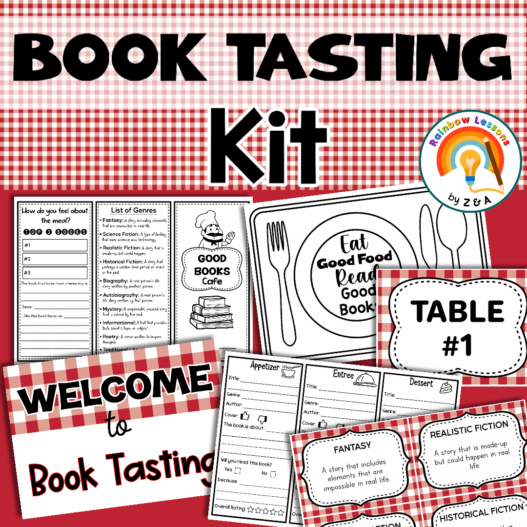 Book tasting kit materials and activity sheets.