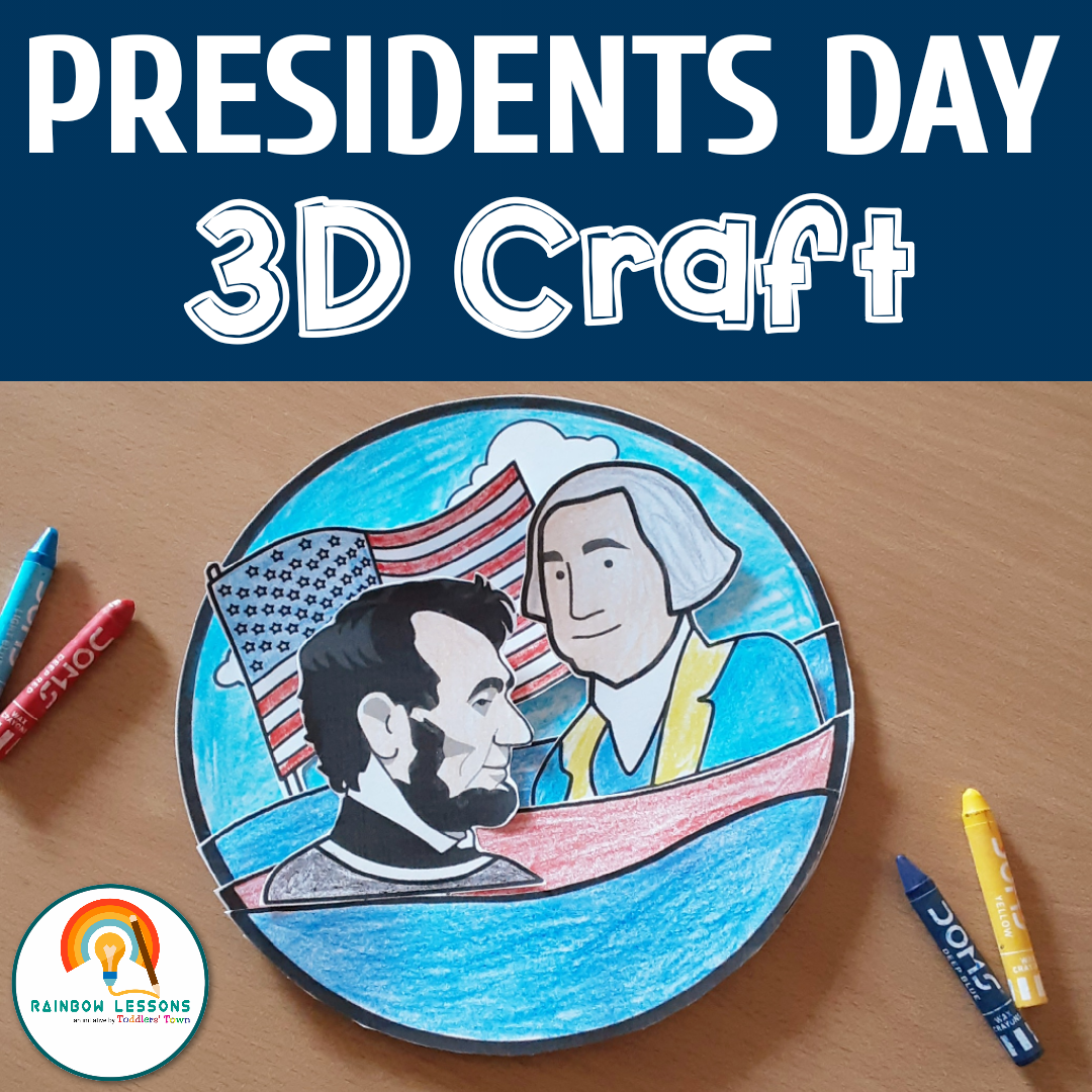 Presidents Day 3D craft with crayons.