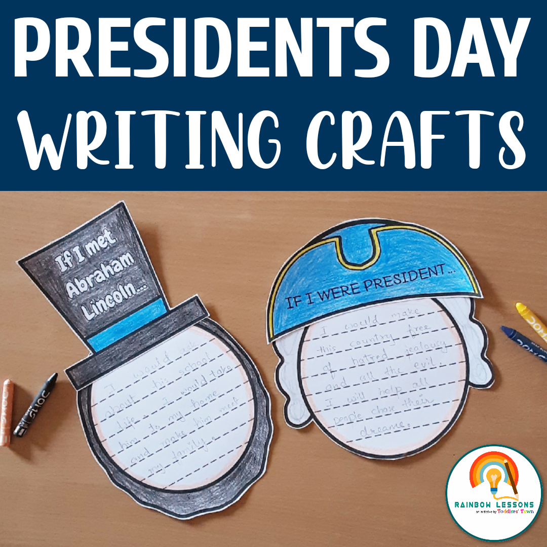 Presidents Day writing crafts on desk.