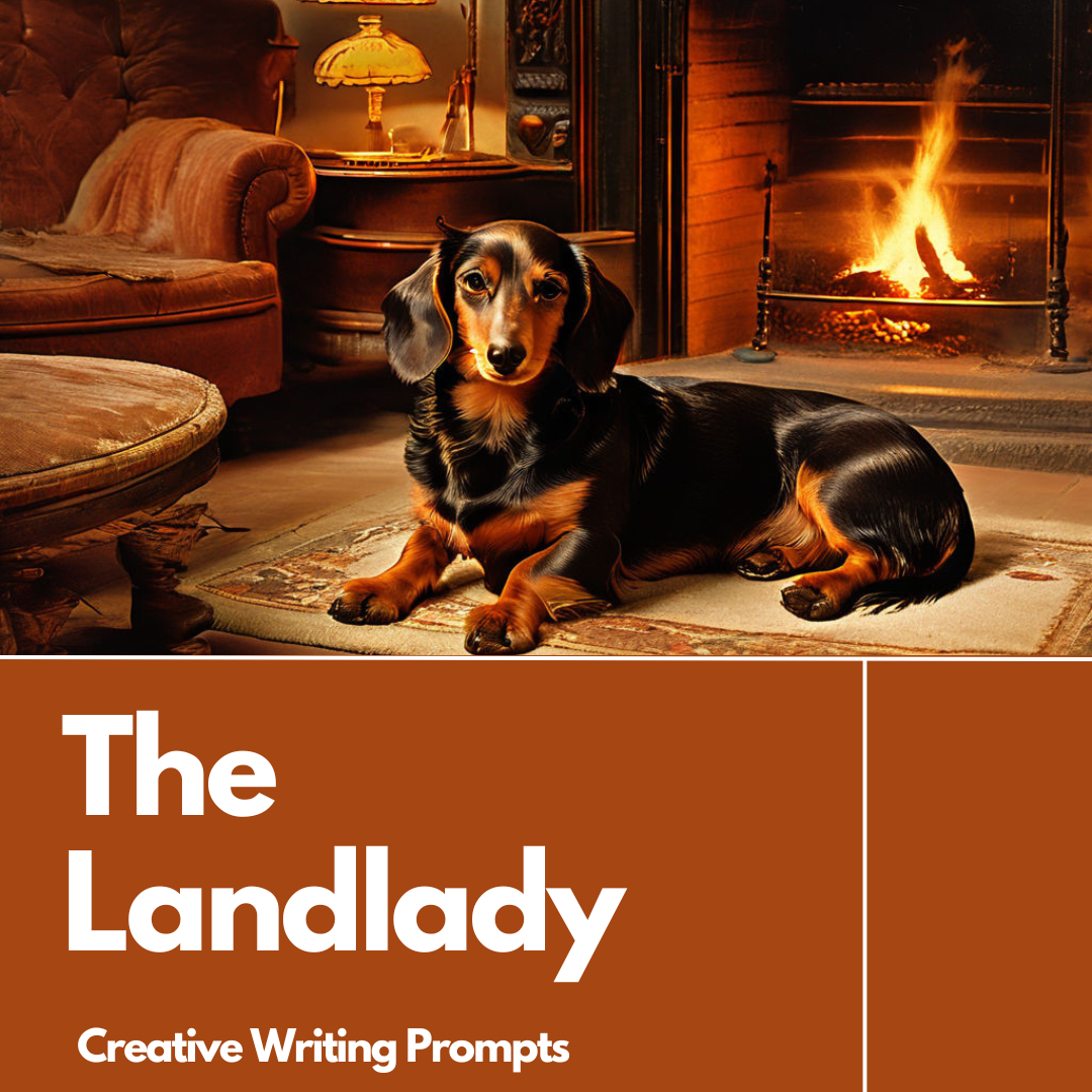 Dog relaxing by the fireplace with creative prompts.