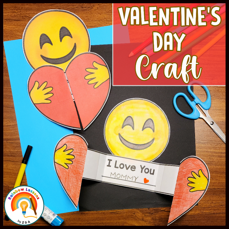 Valentine's Day emoji craft with scissors and paper