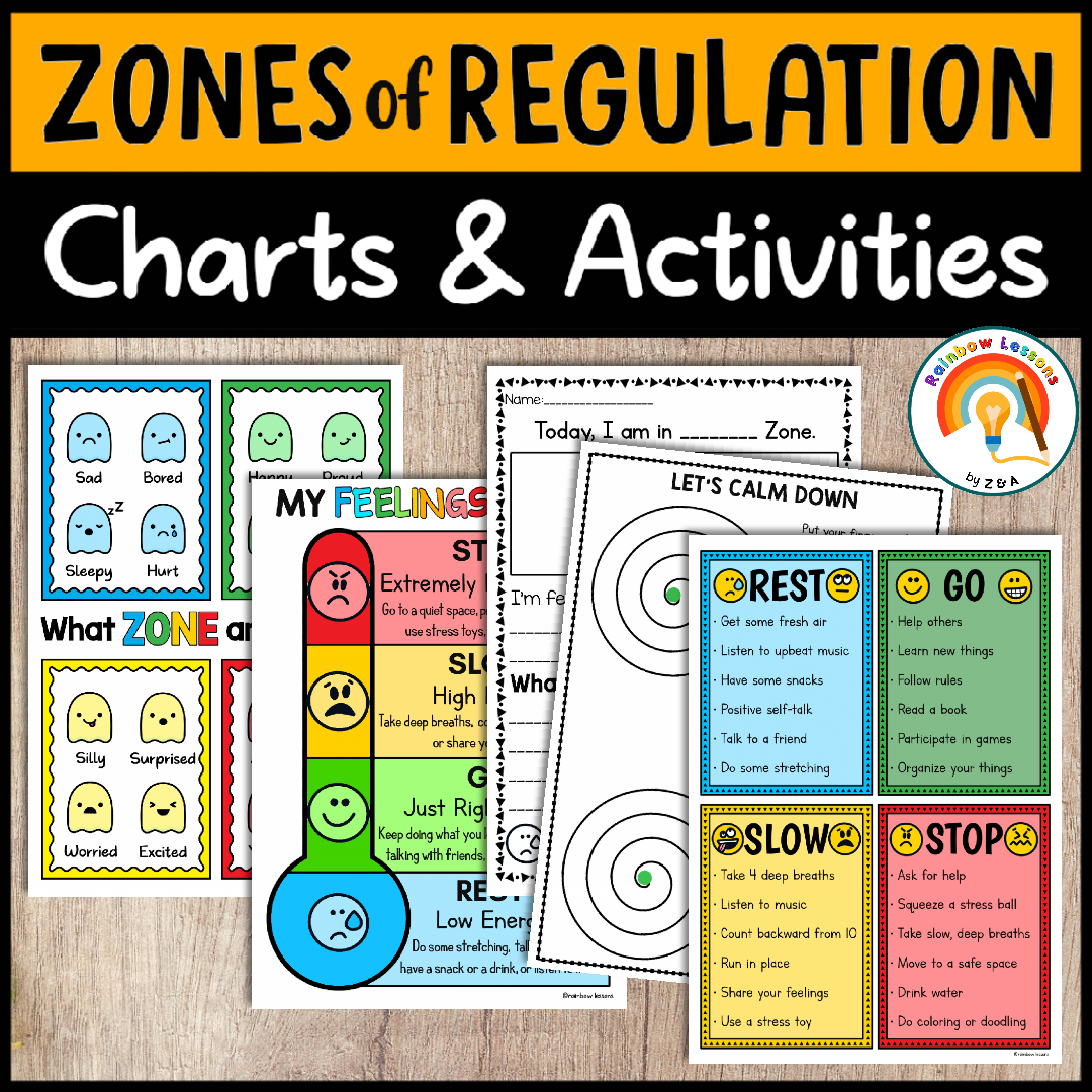 Zones of Regulation charts and activities for children.