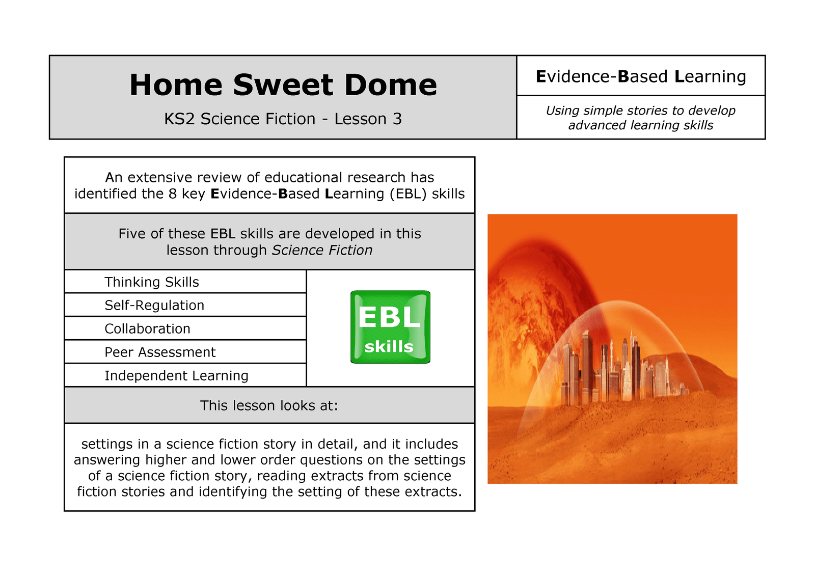 Home Sweet Dome science fiction lesson overview.