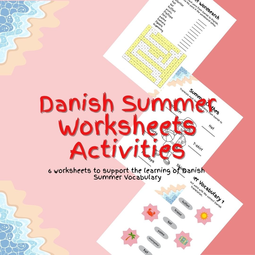 Danish summer vocabulary worksheets and activities.