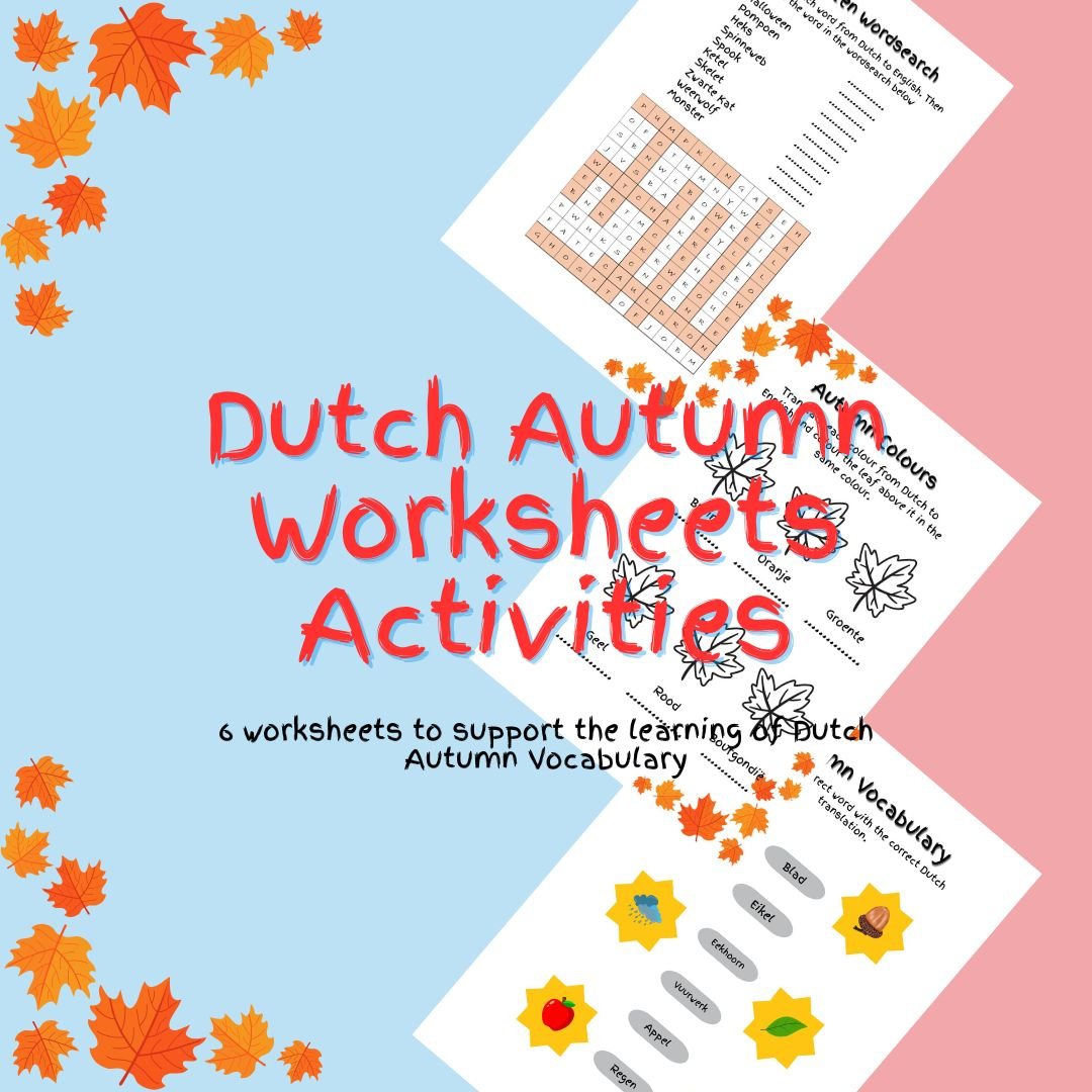 Dutch autumn worksheets and activities for vocabulary learning.