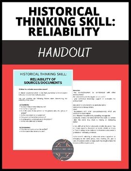 Historical thinking skill reliability handout cover page