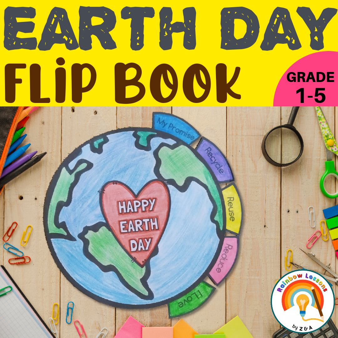 Earth Day flip book with heart and tabs.