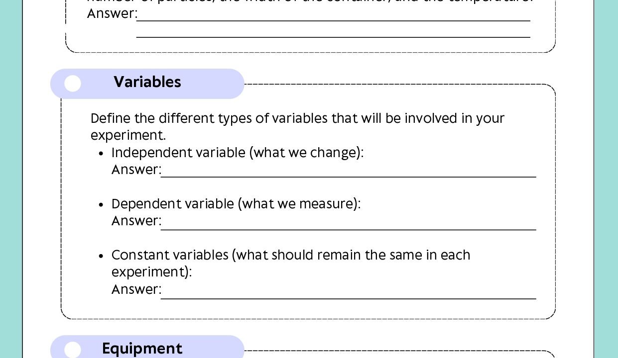 Gas properties worksheet for science experiment.