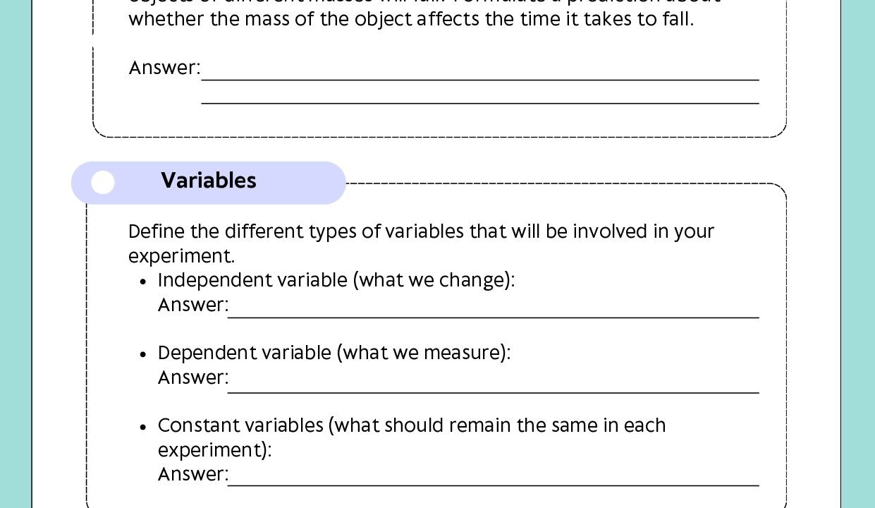 Worksheet on Galileo's free fall experiment for students.