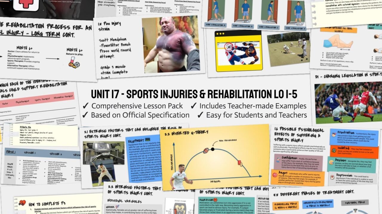 Sports injuries and rehabilitation educational resources overview.