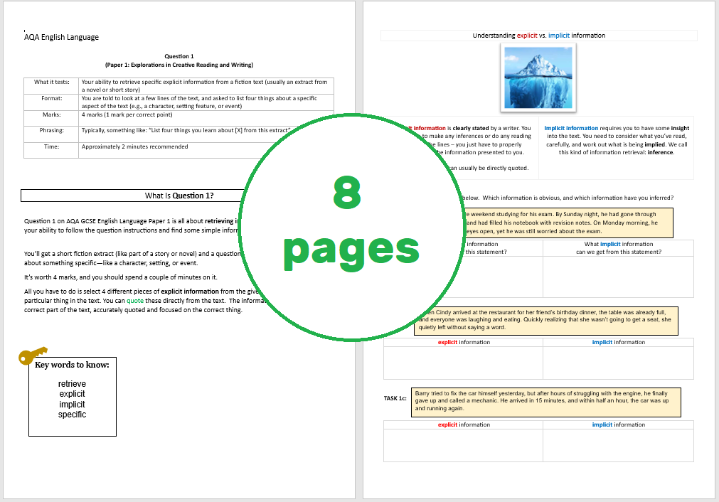 AQA GCSE English Language, retrieval skills summary.