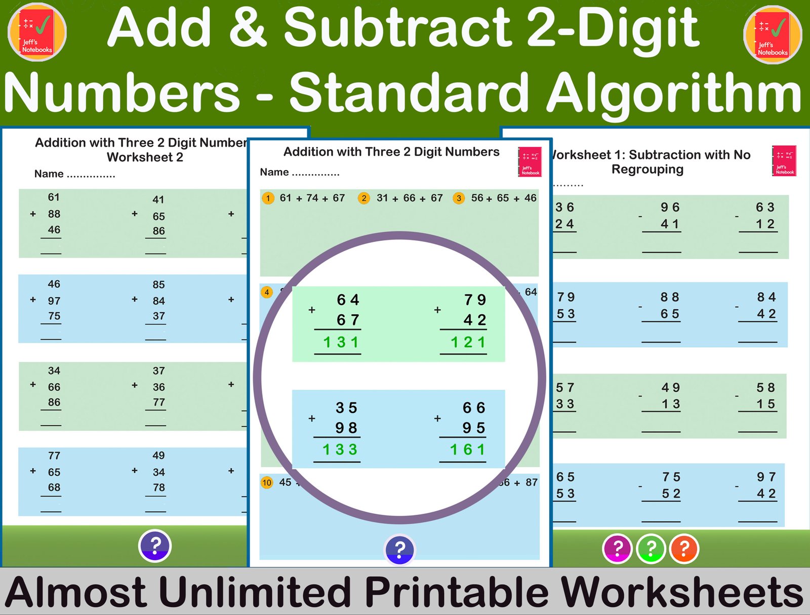 Add and subtract 2-digit numbers worksheets, unlimited printables.