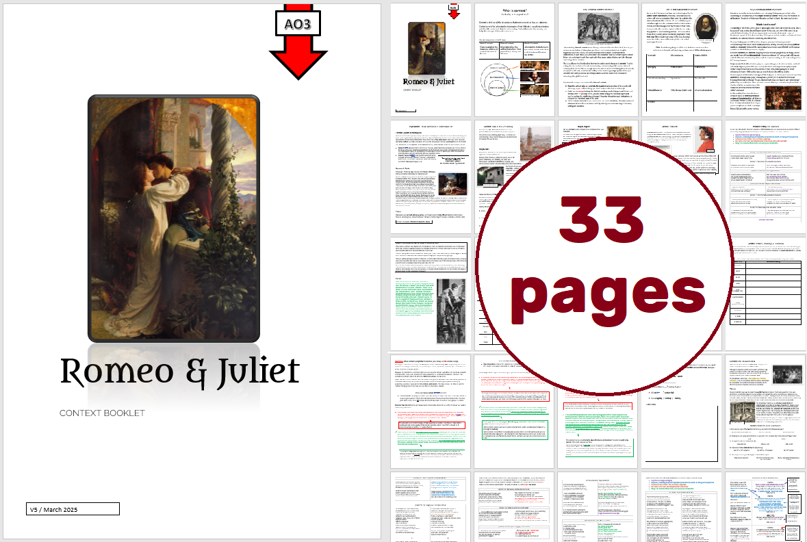 Romeo and Juliet context booklet preview, 33 pages