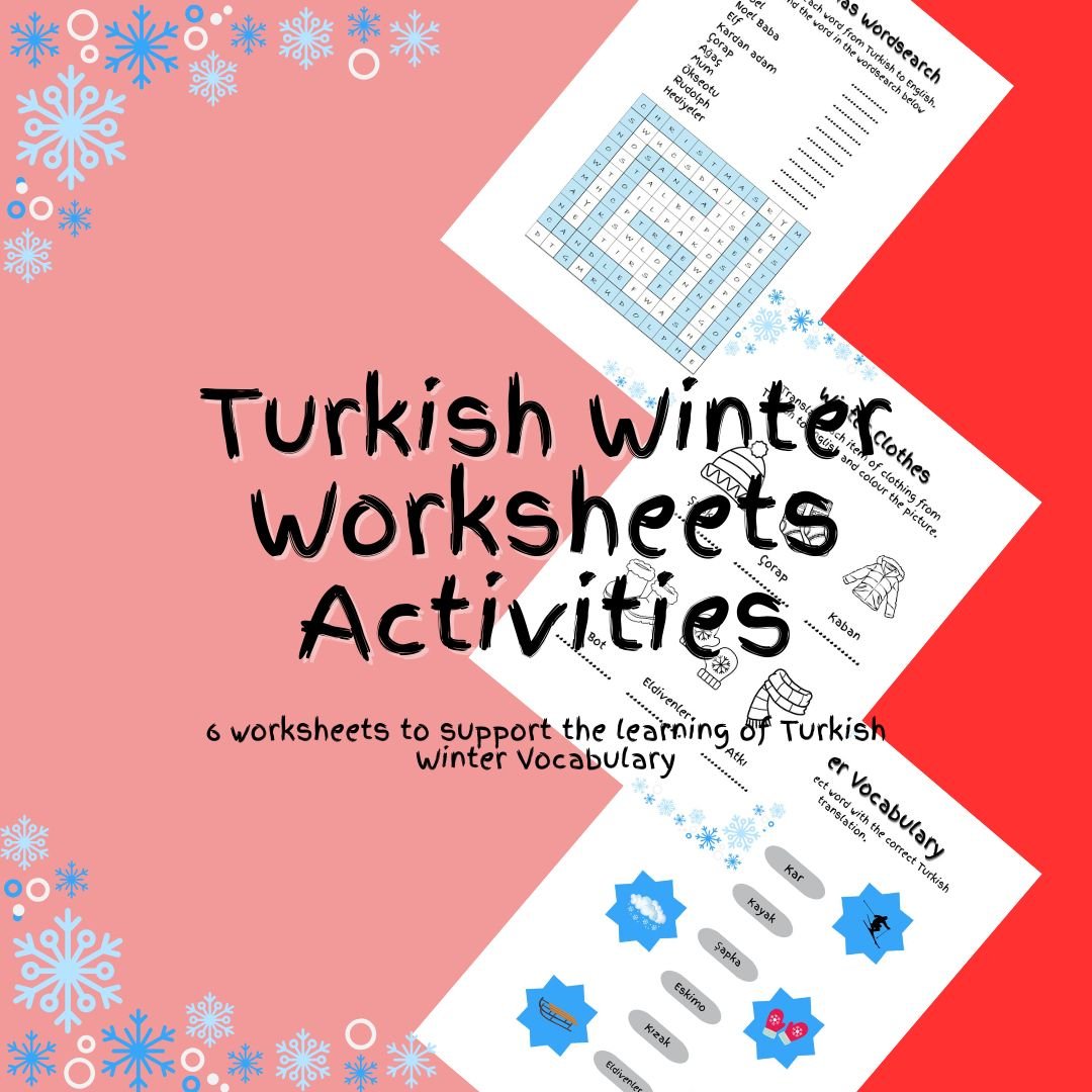 Turkish winter vocabulary worksheets for learning activities.