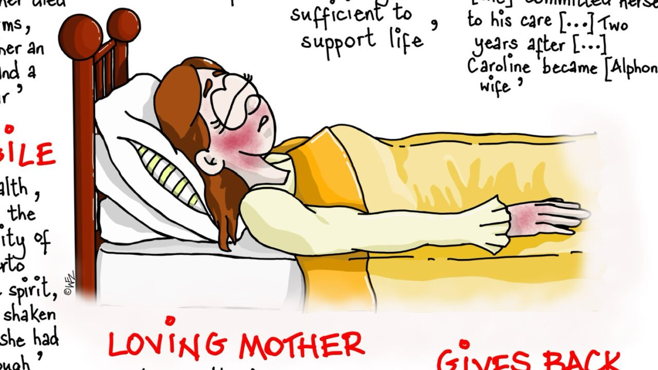 Illustration of person sleeping in a bed.