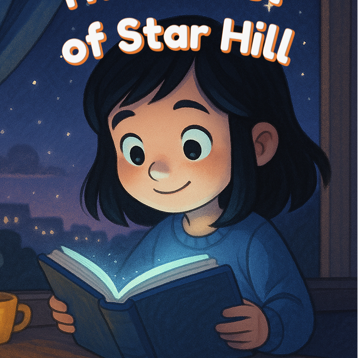 Child reading book titled 'The Secret of Star Hill'