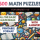 600 math puzzles, grades 1-12, with answers.