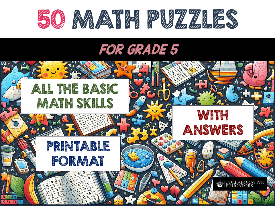 Grade 5 math puzzles, printable with answers.