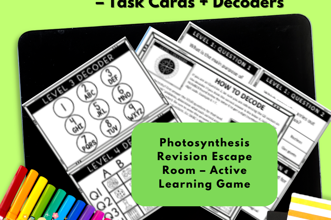 Photosynthesis escape room task cards and decoders.