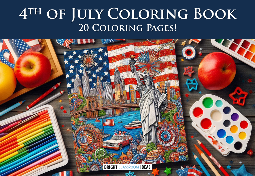 4th July colouring book with 20 pages, patriotic theme.