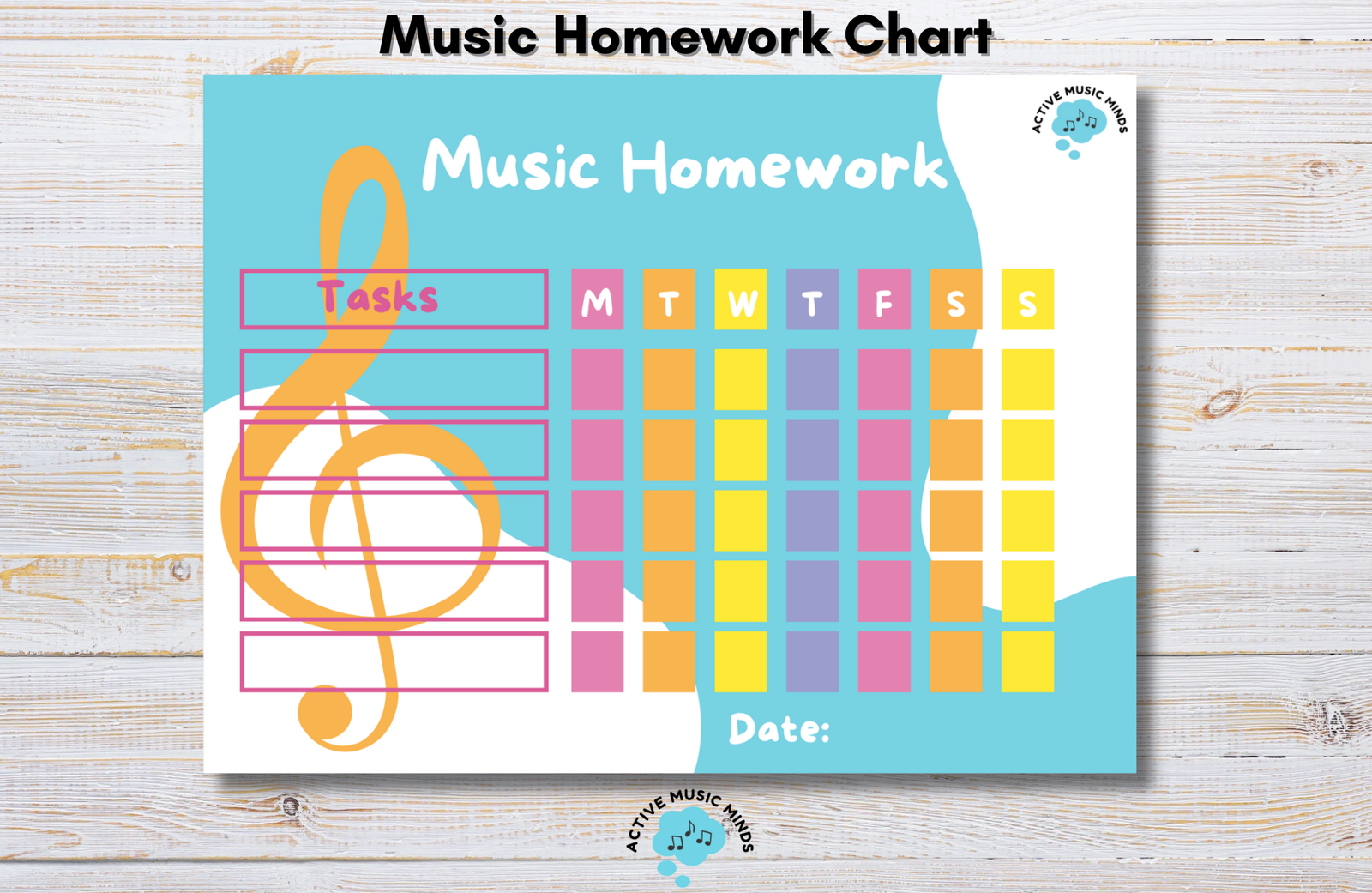 Music homework chart with days of the week.